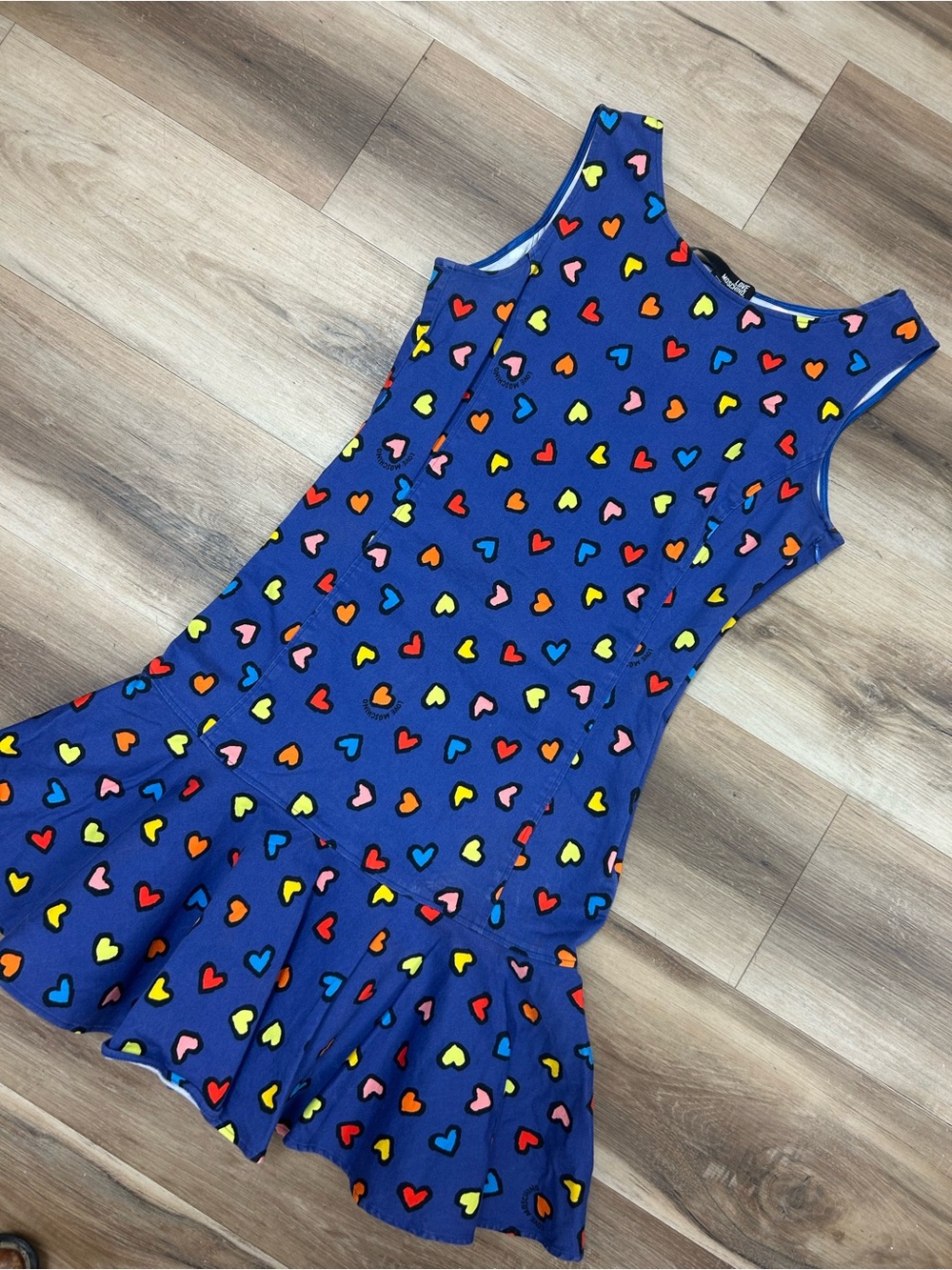 Super Cute Love Moschino Blue Heart Print Ruffle Dress